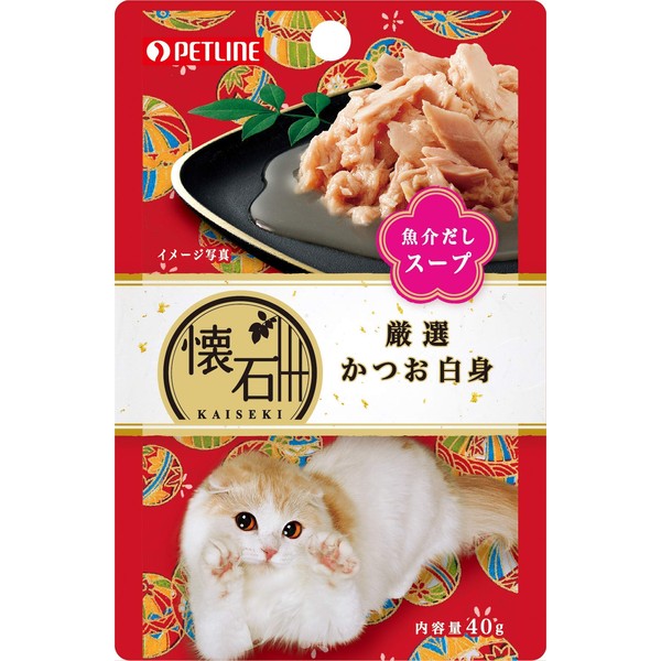 Pet Line Cat Food, Kaiseki Retort, Carefully Selected Bonito and White Meat, Seafood Soup, Wet Pouch, 1.4 oz (40 g) x 12 Packs (Bulk Purchase)