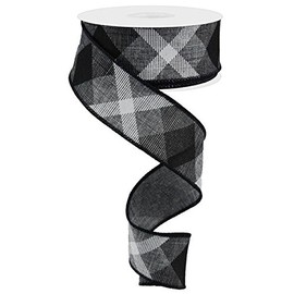 Plaid Canvas Wired Edge Ribbon, 10 Yards (Grey, Black, White, 1.5")