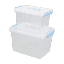 Hespama Caja de Almacenamiento de 12 Cuartos y 6 Cuartos, Caja de Plástico con Tapa Transparente, Mango Azul y Cierres