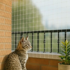 Fluxionova Cat Balcony Net – Transparent Nylon Cat Window Netting, Safety Mesh for Balcony & Windows, Anti-Fall, Cut-to-Fit, White，10×13 ft (3×4 m), Install Kit Included