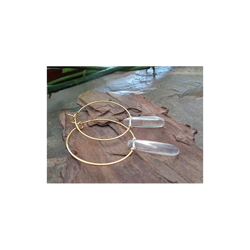 Rock Crystal & Golden Circle Hoop Earrings Gold-Coloured with Transparent