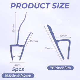 Maasechs 6 Pcs Shower Door Bottom Seal Strip Shower Sweep 5 Packs 16.5 Inch Frameless Seal for 1/4" Glass Door and 1 Pack 78.7 Inch Long Ultra Clear Side Strip, Stop Showers Leaks
