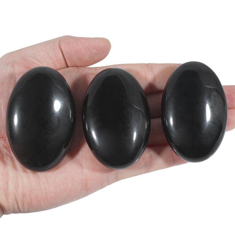 Ladeukoi Ladeukoi Oval Black Obsidian Palm Stone, Polished Worry Pocket