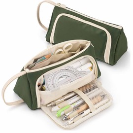 Pen Storage Bag Twill Open Window Fashionable Multifunctional Lovely Large Capacity Pencil Pouch for School Type 12 Dark Green