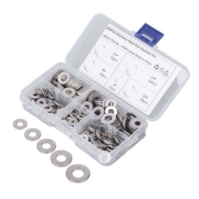 250PCS Flat Washer Kit Stainless Steel 5 Specifications Anti Corrosion
