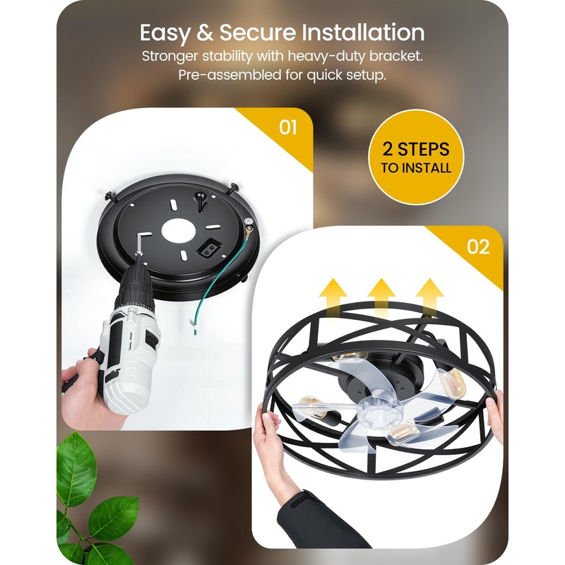 20" Farmhouse Flush Mount Ceiling Fan with Lights and Remote,