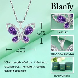 Blaniy Women Butterfly Necklace 925 Sterling Silver Amethyst Necklace February Birthstone Pendant Jewelry Gifts for Women