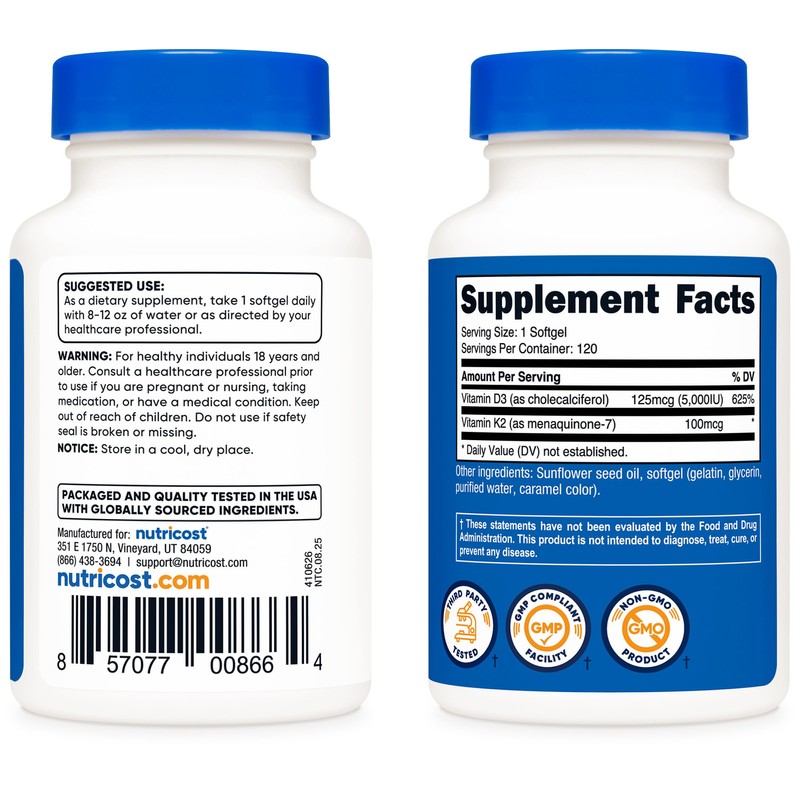 Nutricost Vitamin K2 (MK7) (100mcg) + Vitamin D3 (5000 IU)