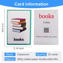 Richardy 20PCS/Set Classroom Kids Gifts English Flash Cards Pocket Card Educational Learning Baby Toys for Children Pre-Kindergarten