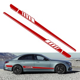 Tippwoo 2 PCS Car Body Side Skirt Stickers, 88.58" x 4.52" BK Material Racing Stripe Side Door Decoration Stickers, Self-Adhesive Quick Installation Multi-Purpose Accessories, for Cars (Red)