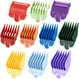 BEIQIYA 10pcs Professional Hair Clipper Guards, Nylon Barber Guards Trimmer Set, 1/16" to 1" Barber Cutting Guides Accessories for Most Wahl Hair Clippers- Multicolor