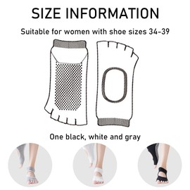 TYXHXTF 3 Pairs of Socks for Women, Non-Slip Toeless Toe Socks, Breathable Socks for Yoga, Pilates, Fitness, Ballet, Dance, Workout, Kickboxing, Black, Grey, White, black, One size fits all