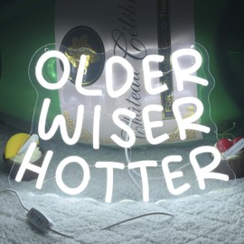 Older Wiser Hotter Neon Sign for Party Decor Birthday Led Light Room Décor Neon Light LED Sign for Gift Neon Light for Wall Art Decor Dimmable LED Lights for Bedroom Man Cave Bar 13.4“*9.8”