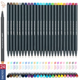 VITOLER 24 Colored Journaling , Fine Line Point Drawing Marker Pens for Writing Journaling Planner Coloring Book Sketching Taking Note Calendar Art Projects Office School Supplies (24 Colors)