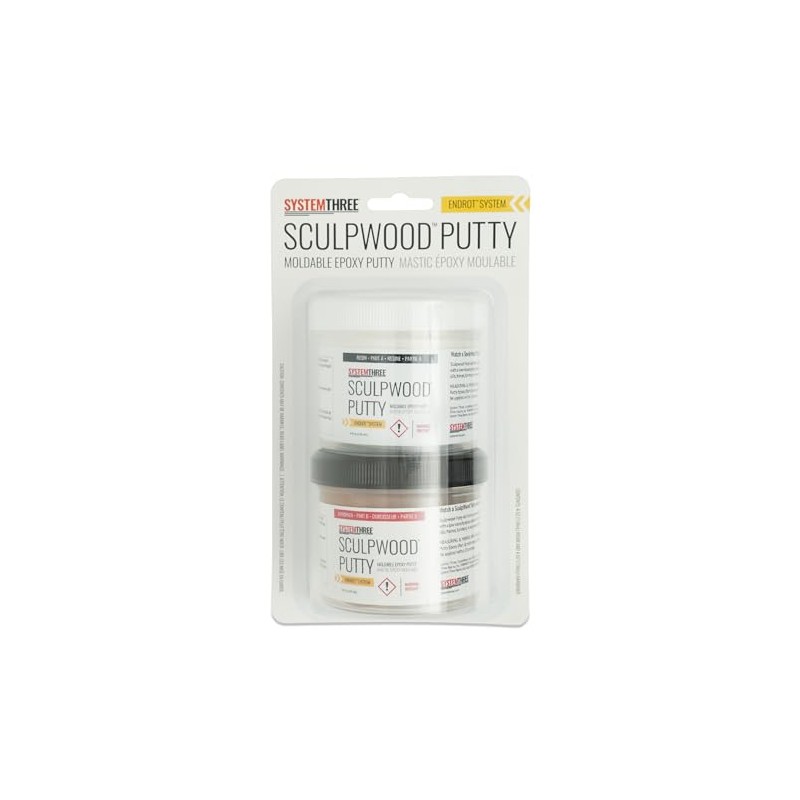 System Three SculpWood Putty Epoxy Wood Filler, 8 oz, Brown