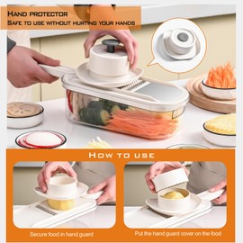 ShyangLiang Mandoline Slicer, 6 in 1 Multifunctional Vegetable Chopper with Container, French fry Cutter, Onion Slicer, Crinkle Cutter, With 6 Blades, kitchen Must Haves Stuff(White)