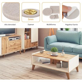 KITCHEN CHOICE Almohadillas para Muebles,100Pcs Almohadillas de Fieltro Autoadhesivas para Muebles,Almohadillas Protectoras para Sillas,Gomas para Muebles,con Caja,Cortable,Blanquecino