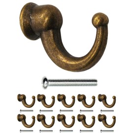 FUXXER® - Antique coat hooks, towel hooks, clothes hooks, iron hooks, brass bronze design, vintage country house retro, 29 x 20 mm, set of 10 incl. screws.