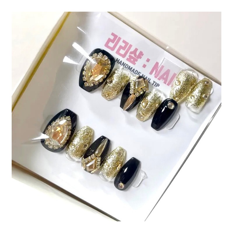 Queen of Gold Full Stone Handmade Nail Tips - Half
