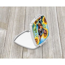Caroline's Treasures Miniature Pinscher in Sunflowers Compact Mirror Decorative Travel Makeup Mirror for Women Girls Gifts Pocket Makeup Mirror Folding Handheld