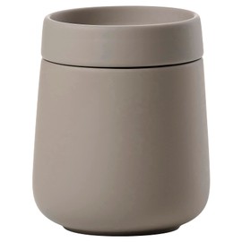 Zone Denmark Nova One Ceramic Storage Box with Lid for Bathroom Utensils such as Cotton Pads & Cotton Buds Diameter 3.3", Height 3.39", Capacity 290 ml,Taupe