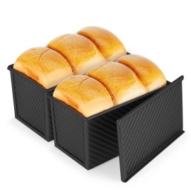 CE Compass Pullman Loaf Pan with Lid 1lb Dough Capacity Black Corrugated Square Bread Mold