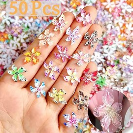50 Stück 3D Nagelkunst Charms, Blumen Design Nagel Dekoration