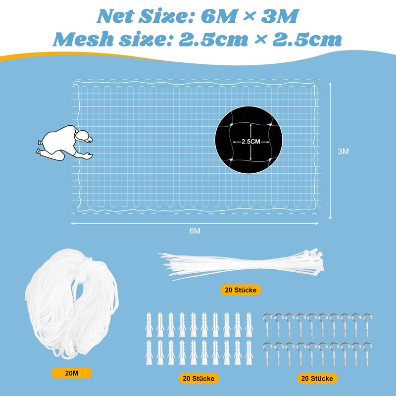 Aystkniet Cat Net for Balcony, Transparent, 6 x 3 m,