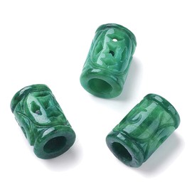 Fashewelry 10Pcs Natural Myanmar Jade Stone Large Hole Beads Engraving Carved Filigree Europeam Charm Beads Tube Column Shape Healing Chakra Gemstone Hollow Loose Spacers for Jewelry Making 5mm Hole