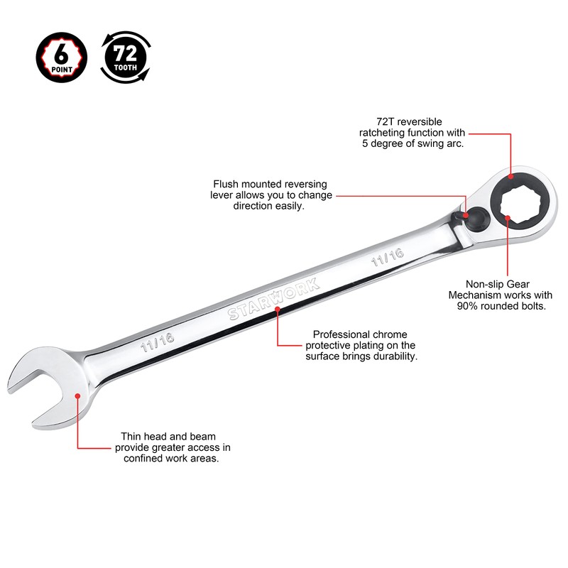 STARWORK TRUE MECHANIC™ 20 Pc. Reversible Ratcheting Combination Wrench Set,