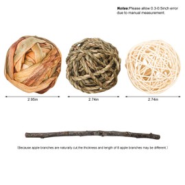 8 Pcs Small Animals Play Balls Rolling Activity Chew Toys Gnawing Treats for Rabbits Guinea Pigs Chinchilla Bunny Natural Balls, Pet Cage Entertainment Accessories (8Pcs)