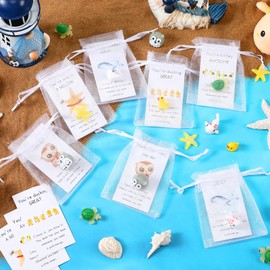 Syhood 30 Sets Thank You Inspirational Gifts Animal Ornaments Bulk Starfish Turtle Duck Whale Owl Thank You Card Organza Bags Employee Appreciation Gifts for Teacher Graduation Staff Coworkers Women