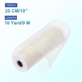 sourcing map 10 Inch Glitter Poly Burlap Mesh for Wreath, Decorative Mesh Fabric Ribbon 10 Yard for Fall Easter Christmas Flower Bow, White & Gold
