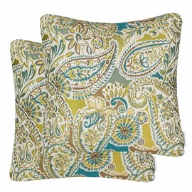 Mika Home Pack of 2 Throw Pillow Covers Decorative Pillow Shells for Sofa Couch, Paisley Pattern, 22x22 Inches,Green Brown Cream Multicolor