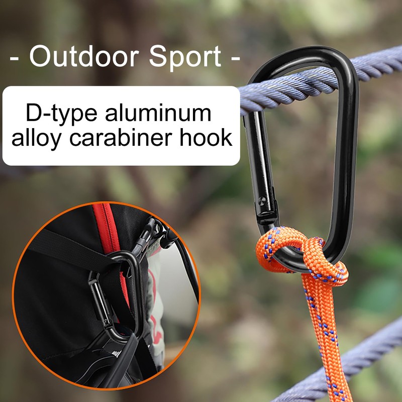 YPYMOD 5 Pairs of Aluminium Carabiner Hooks, D-Clip in Black,