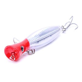 Popper Fishing Lure, JAZALIC Topwater Popper Lures 3D Eyes Fishing Accessories for Saltwater Surface Casting and Freshwater Surface Fishing, Gt Tuna Kingfish Large Predator Fish (Red&White), Small