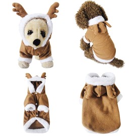 Mogoko Dog Cat Christmas Reindeer Costume, Funny Pet Elk Cosplay Dress, Puppy Fleece Outfits Warm Hoodie Xmas Apparel Clothes (M Size)