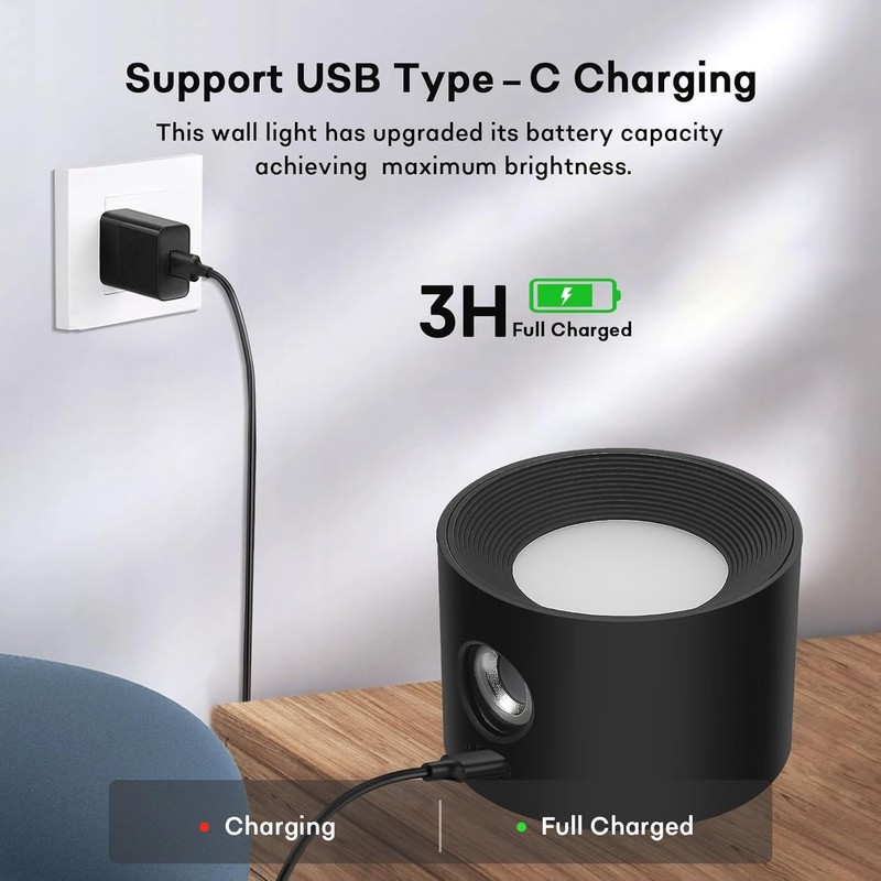 Lightess Battery Operated Wall Sconce Set of 2, 5000mAh Rechargeable