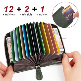 GADIEMKENSD Credit Card Holder RFID Protection Leather Wallet 14 Compartments Card Holder with Zip Case, Green, Minimal