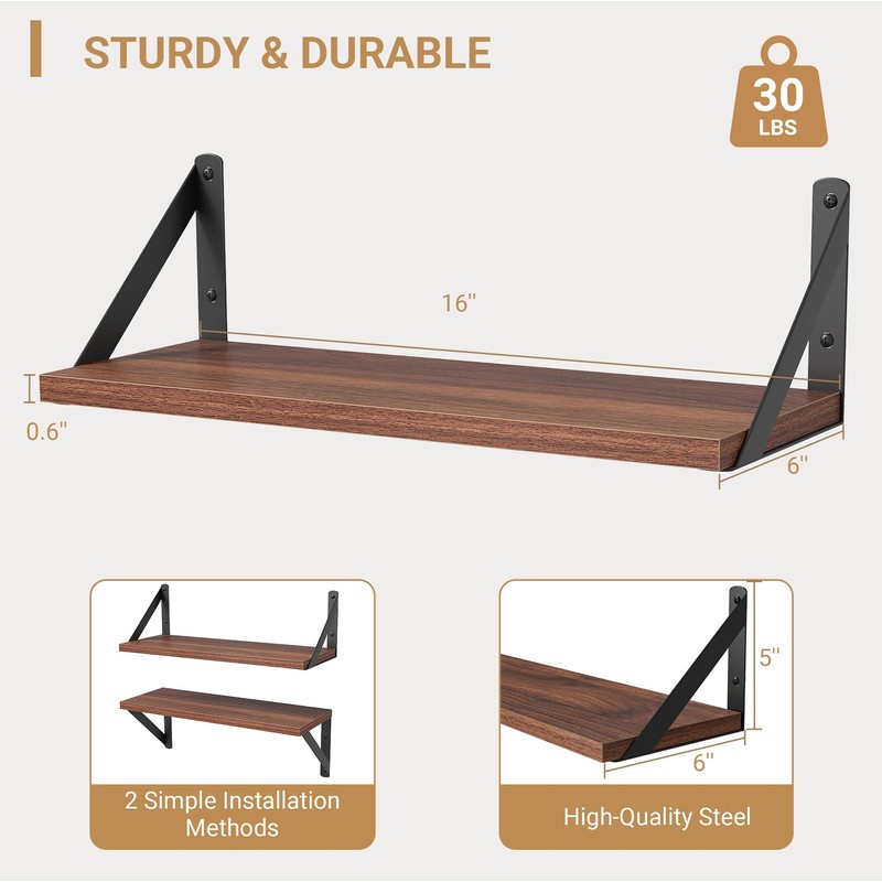 Heimlove Floating Shelves for Wall, 16 Inch Long Wood Floating