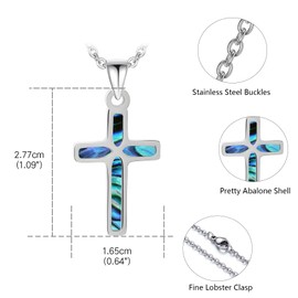 Viskmdi Cross Necklace Stainless Steel Cross Pendant with Abalone Shell Faith Crucifix Necklaces Christian Jewelry for Women Mother Daughter