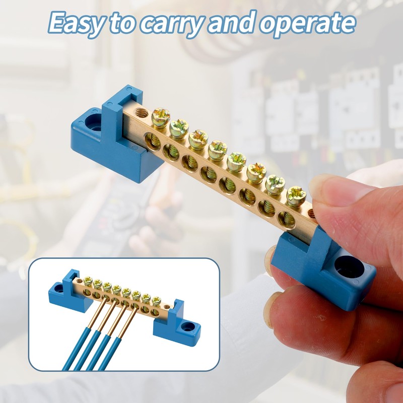 4 Pack 4 Position Neutral Bus Bar Terminal Block, Blue