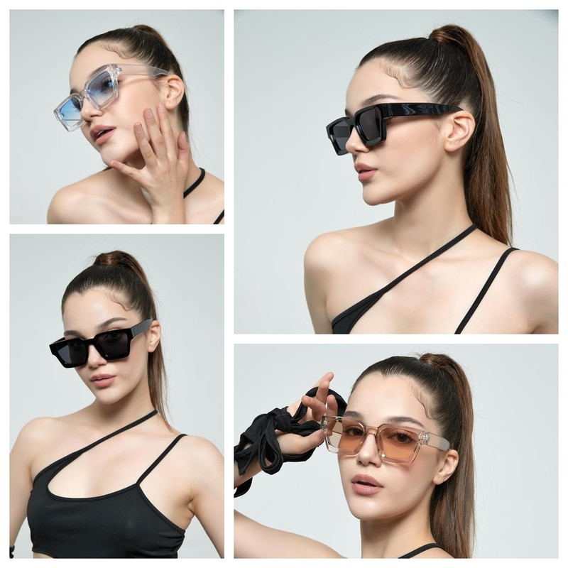 JCTAIFOO Vintage Rectangle Sunglasses for Women Men Retro Rectangular Chunky