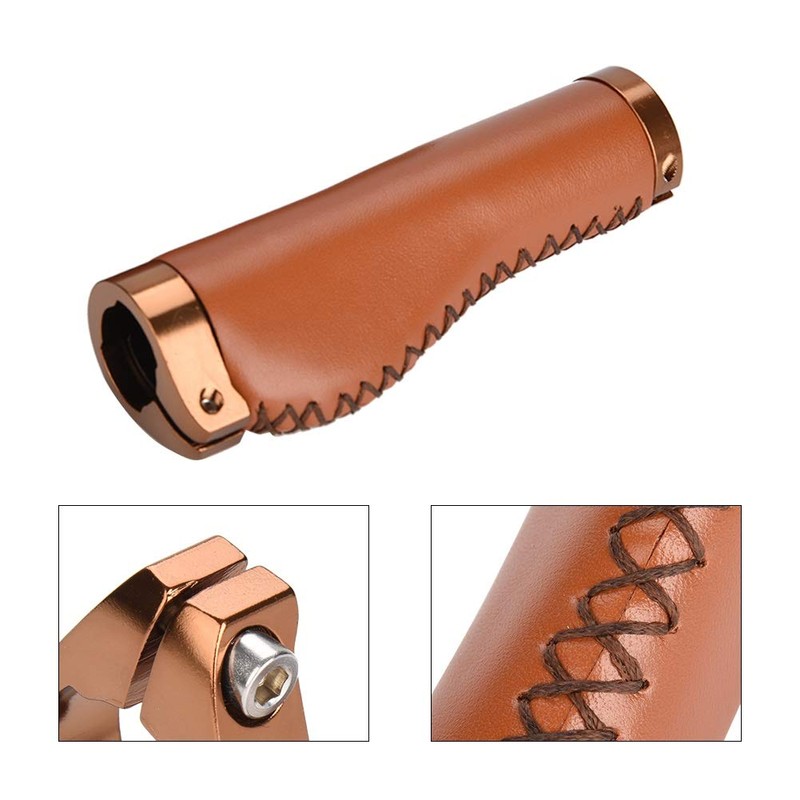 DEWIN Leather Bike Handle Grips, 1 Pair Retro Bicycle Grips