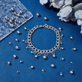 UNICRAFTALE about 160Pcs 4 Styles 304 Stainless Steel Charms Round Pendants Small Ball Charms 3-6mm in Diameter Metal Dangle Ball Bead Pendants Hole 2mm for DIY Necklace Bracelet Jewelry Making