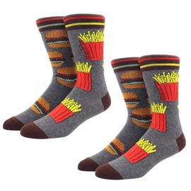 Ximimark 2pcs Unisex Cartoon Burger &chips Novelty Funny Crew Socks, Trendy Warm Stylish Socks For Women Men Workout Sports All Seasons, Men's Hosiery & Socks