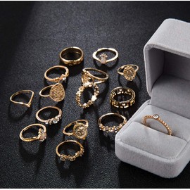Dusenly 15pcs Women's Retro Portrait Gold Coin Cross Ring Knuckle Ring Set Bohemian Stacking Rings for Women Girls