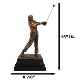 Ebros 'Perfect Swing' Professional Golfer Swinging Golf Club Statue 15" Tall Bronze Electroplated Resin with Trophy Base Pro Golfers Driving Range Office Study Library Desktop Accent Figurine
