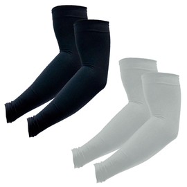 PFFY 2 Pairs Arm Sleeves Sports Compression Sleeves for Men and Women UV Protection Cooling Sun Sleeve Black+ Grey