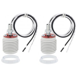 RTNLIT E26 Light Socket with Aluminum Shade Ring, Ceramic Medium Base Standard Screw-in Threaded Bulb Socket, Porcelain Pre-Wired Lead Lamp Holder for Halogen LED Bulb (Pack of 2)